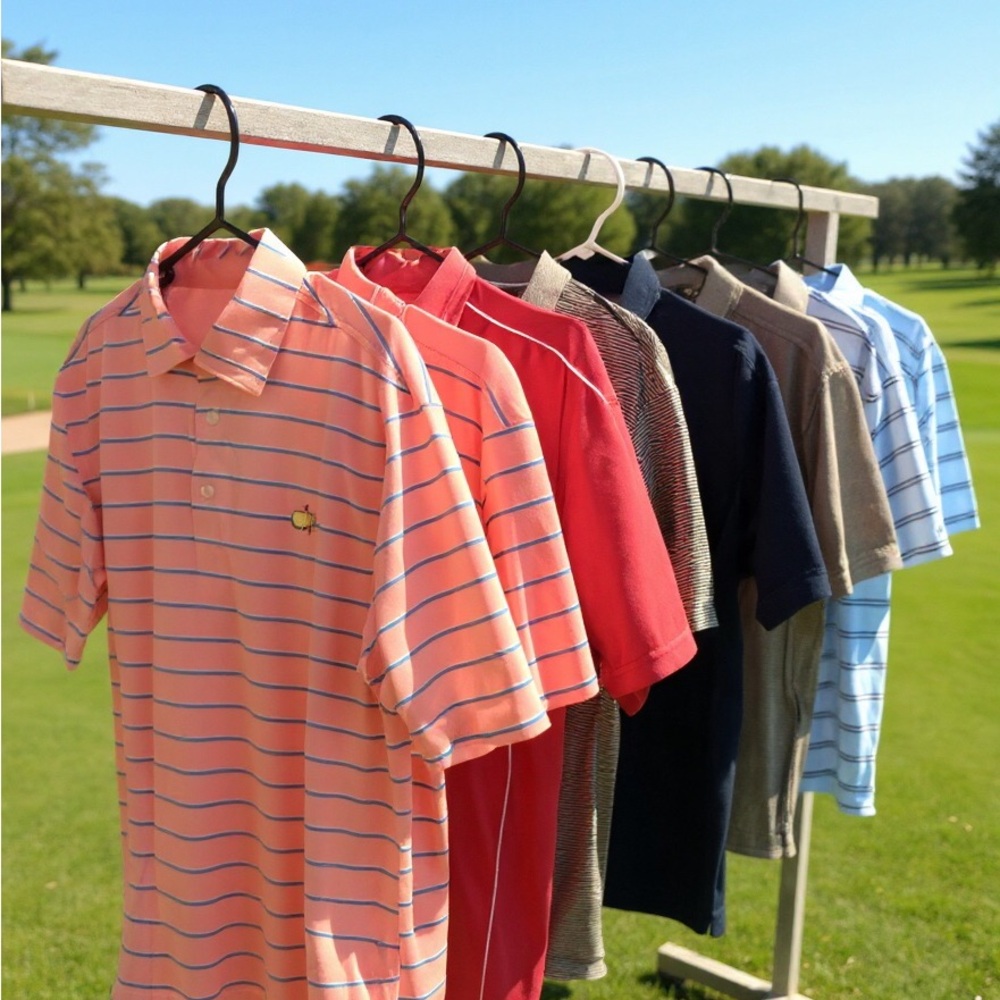 Colorful Striped and Solid Polo Shirts $60 each